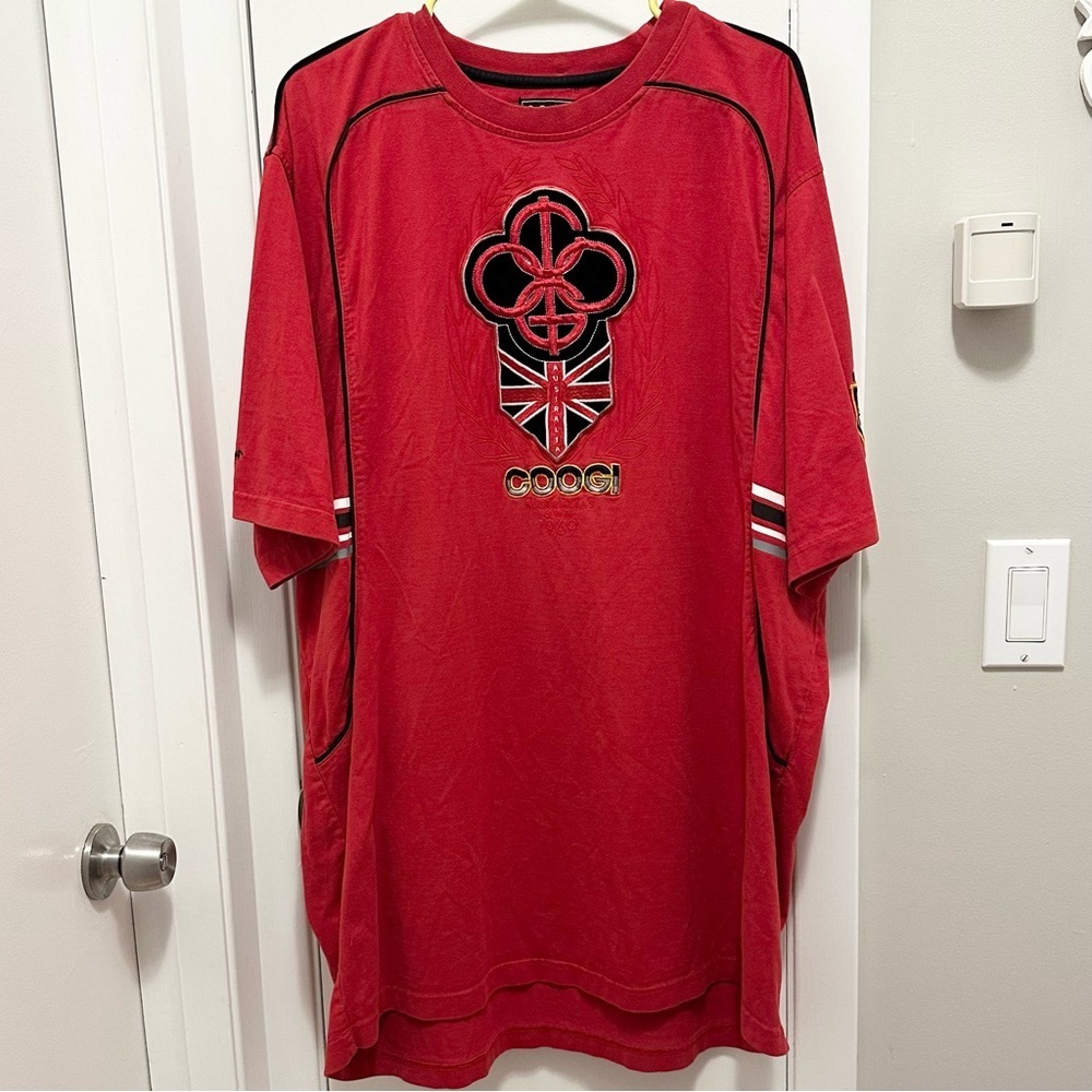 XXXL Y2K Coogi T-Shirt Hip Hop Embroidered Patch Logo Australia Flag Red 90s